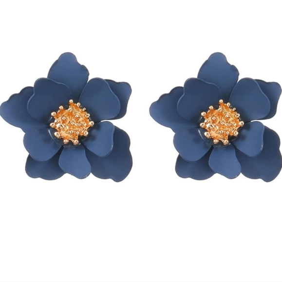Boho Flower Stud Earrings for Women Royal Blue. - Picture 4 of 4